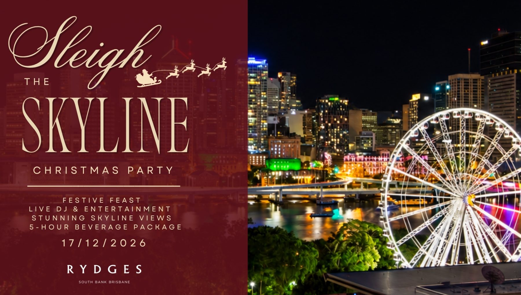 Sleigh the Skyline Christmas rooftop party at Rydges South Bank Brisbane.